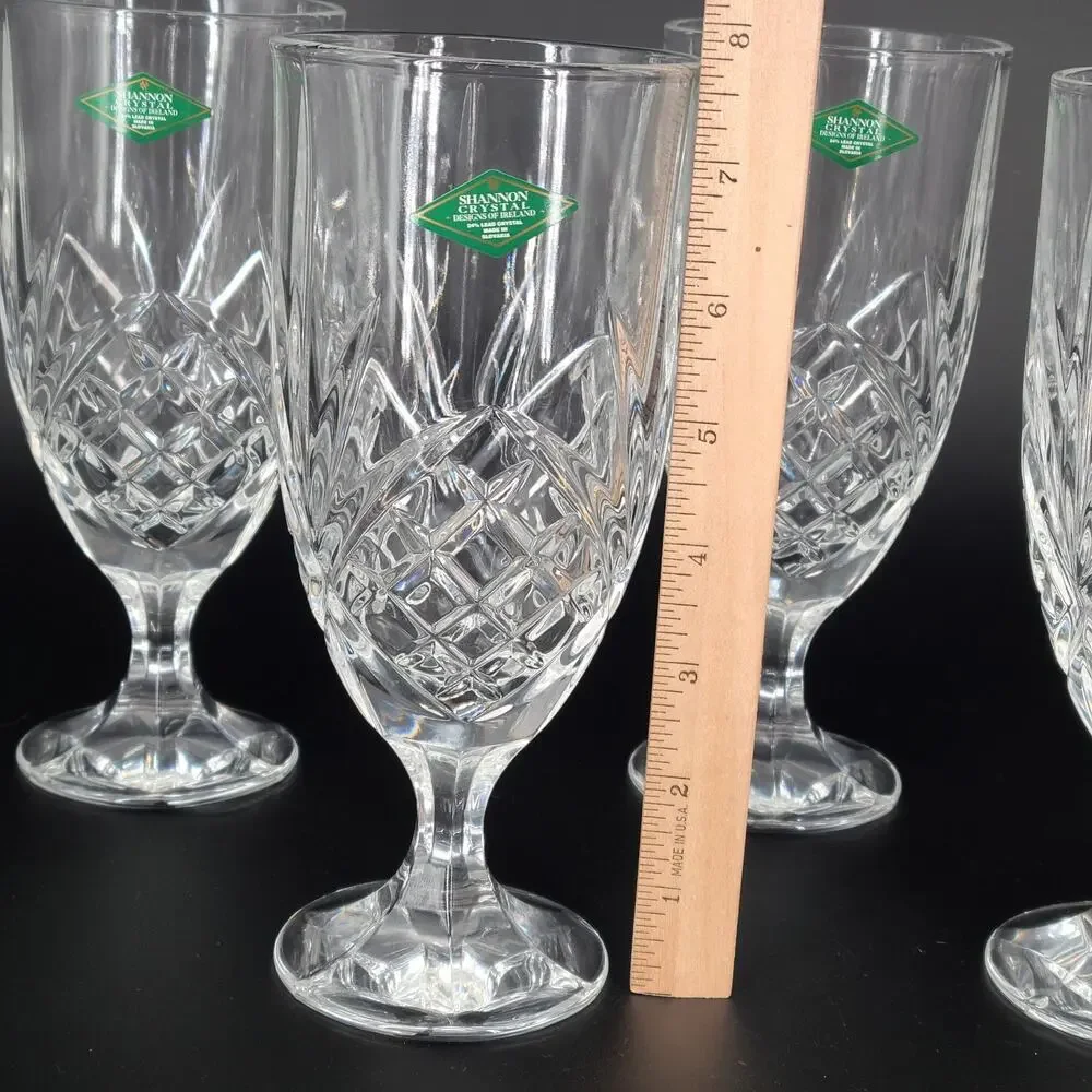 Godinger Dublin Shannon Vintage Heavy Crystal Footed Iced Tea Glasses Set 4